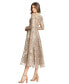 ფოტო #3 პროდუქტის Women's Embellished Plunge Neck Illusion Long Sleeve Midi