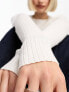 Noisy May crew neck knitted ribbed top in white