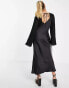 Фото #4 товара ASOS DESIGN long sleeve crochet bodice satin maxi dress in black