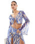 Фото #1 товара ASOS DESIGN soft ruffle top co-ord in blue zebra print