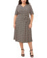 Фото #1 товара Plus Size Printed V-Neck Elbow-Sleeve Midi Dress