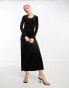 Monki – Langärmliges Maxikleid aus Pannesamt in Schwarz Черный, XS - EU 34-36 - фото #4