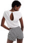 Фото #3 товара Monki short sleeve square neck with open back top in off white