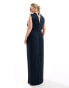 TFNC Plus Bridesmaid satin pleated maxi dress in navy