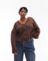 Фото #8 товара Topshop Curve knitted fluffy v-neck wide rib cardigan in brown