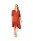 Фото #1 товара Women's Plus-size Ruched Sleeve Ruffle Hem Midi Dress
