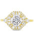Cubic Zirconia Hexagon Halo Ring in 14k Gold-Plated Sterling Silver