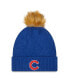 ფოტო #1 პროდუქტის Women's Royal Chicago Cubs Snowy Cuffed Knit Hat with Pom