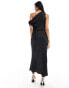 Фото #4 товара SNDYS satin one shoulder ruched maxi dress in black