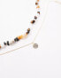 ASOS DESIGN Curve pack of 2 necklaces with real semi precious stone and shell pendant in gold tone