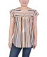 Petite Size Drawstring Neck Top Tan Stripe, PS - фото #1