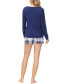 Фото #2 товара Women's 2 Piece Printed Long Sleeve Henley Top with Shorts Pajama Set