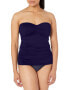 Фото #1 товара Anne Cole 296108 Solid Twist Front Shirred Bandeau Tankini Swim Top, Navy, Small