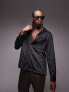 Фото #3 товара Topman velvet and satin mix shirt in black