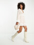 River Island embroidered bell sleeve mini dress in white