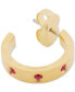 Gold-Tone Stainless Steel Small Color Pavé Huggie Hoop Earrings, 0.68" Ruby. - фото #2