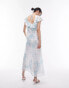 Фото #6 товара Topshop ruffle sleeve maxi slit front occasion dress in blue print