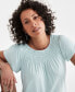 ფოტო #3 პროდუქტის Women's Short-Sleeve Smocked-Neck Knit Top, Created for Macy's