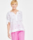Фото #1 товара Women's London 100% Linen Floral-Embroidered Top, Created for Macy's
