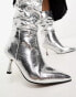 River Island slouch high leg boot in silver metallic Серебристый, 38 - фото #6