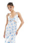 Rare London satin tie cami lace insert midi slip dress in blue floral aufdruck, 42 - фото #4