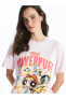 XSIDE Bisiklet Yaka Powerpuff Girls Baskılı Kısa Kollu Kadın Tişört Tişört