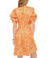 Фото #2 товара Women's Printed V-Neck Tiered Bubble Puff Sleeve Mini Dress