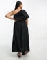 Фото #4 товара ASOS DESIGN Curve – Leinen-Midikleid in Schwarz mit One-Shoulder-Träger