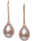 ფოტო #3 პროდუქტის Pink Cultured Freshwater Pearl (8-9mm) & Diamond (1/10 ct. t.w.) Leverback Drop Earrings in 14k Rose Gold, Created for Macy's