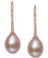 Pink Cultured Freshwater Pearl (8-9mm) & Diamond (1/10 ct. t.w.) Leverback Drop Earrings in 14k Rose Gold, Created for Macy's