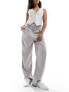 Vero Moda tailored high waisted relaxed straight leg trousers with belt loop detail in grey pinstripe