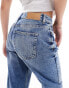 Noisy May Moni high waisted ripped straight leg jean in mid wash