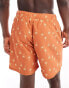 ASOS DESIGN swim shorts in mid length in orange palm tree print Оранжевый, M - W34 - фото #2