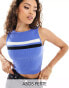 ASOS DESIGN Petite knitted tank with sporty tipping in blue