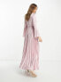 Фото #2 товара ASOS DESIGN satin maxi pleated dress with embroidery in pink