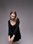 Фото #1 товара Topshop shirred panelled flippy long sleeve mini dress in black