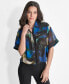 ფოტო #1 პროდუქტის Women's Printed Short-Sleeve Button-Front Blouse