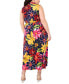 ფოტო #2 პროდუქტის Plus Size Printed V-Neck Tie-Waist Sleeveless Dress