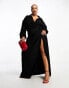 Фото #1 товара ASOS DESIGN Curve exclusive washed balloon sleeve maxi dress with high split in black