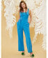 Фото #3 товара Women's Square-Neck Belted Jumpsuit