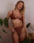 Wolf & Whistle X Emily Hughes Fuller Bust mesh high apex underwired bikini top in brown glitter