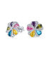 ფოტო #1 პროდუქტის Rainbow Colorful Statement Multicolor CZ Swirling Circle Button Flower Stud Earrings For Women Teens Silver Plated