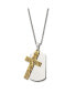 2 Piece Cut Out Stripes Cross Dog Tag Cable Chain Necklace