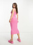 Фото #3 товара ASOS DESIGN Petite knitted square neck midi dress in pink