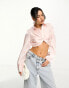 Фото #4 товара ASOS DESIGN metallic cropped twist front shirt in cosmetic pink