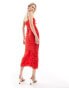 Фото #3 товара ASOS DESIGN Tall tie front cami midi dress with ruched skirt in red