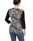 ფოტო #2 პროდუქტის Petite 3/4 Sleeve Puff Print Cutout Top