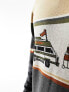 Kavu highline knitted jumper in beige and grey with camper van artwork