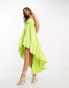 Фото #2 товара ASOS DESIGN Cotton ruched bandeau midi dress with high low hem in lime green