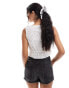 New Look ruffle front broderie top in white